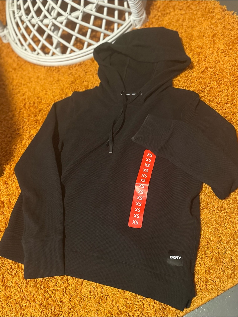 DKNY Black Waffle-Knit Long Sleeve with Logo Patch